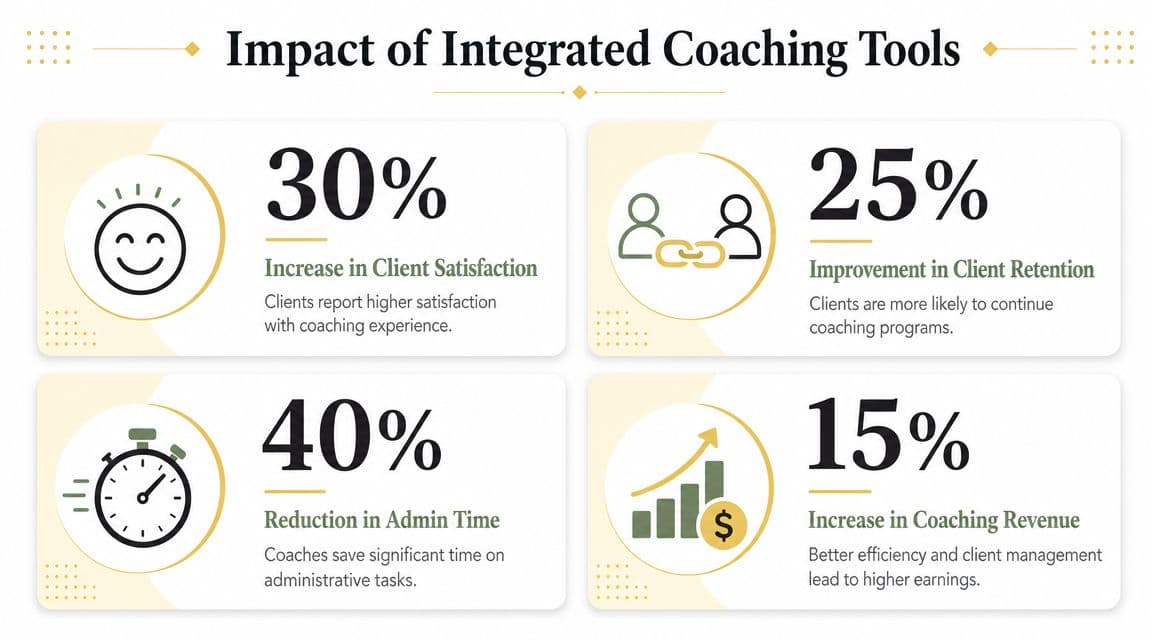 An infographic showing the positive impact of integrated coaching tools on client satisfaction, retention, productivity, and revenue.