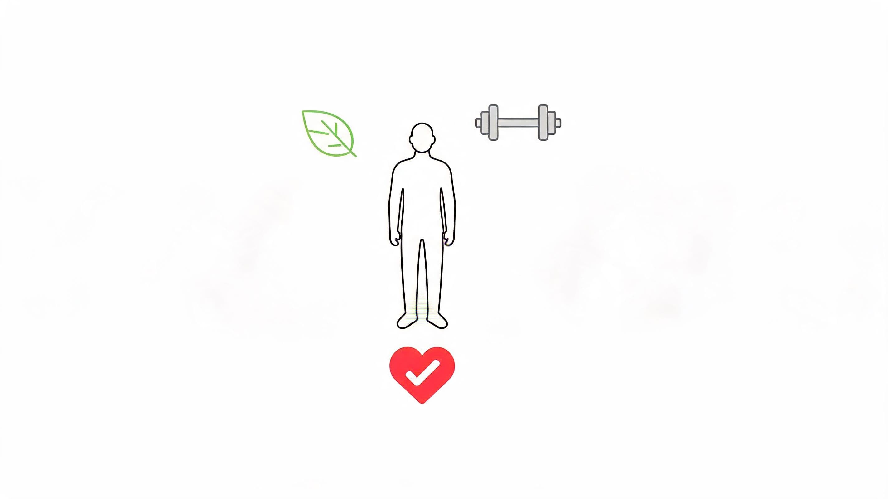 A simple icon graphic depicting a person balancing diet and exercise for overall health and wellness.