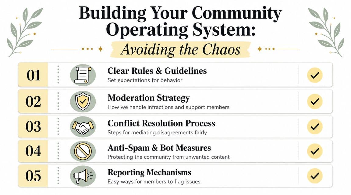 A five-step guide for building a community operating system to effectively avoid chaos and manage members.