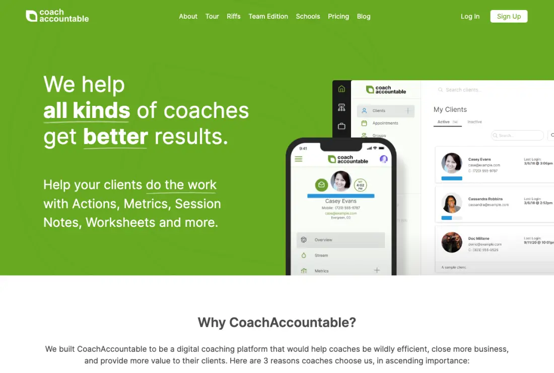 CoachAccountable coaching platform website