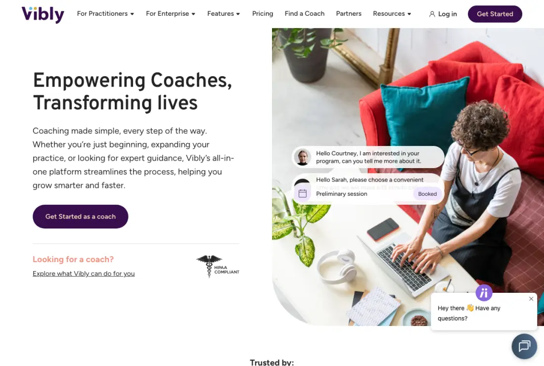 Vibly coaching platform website and client booking illustration