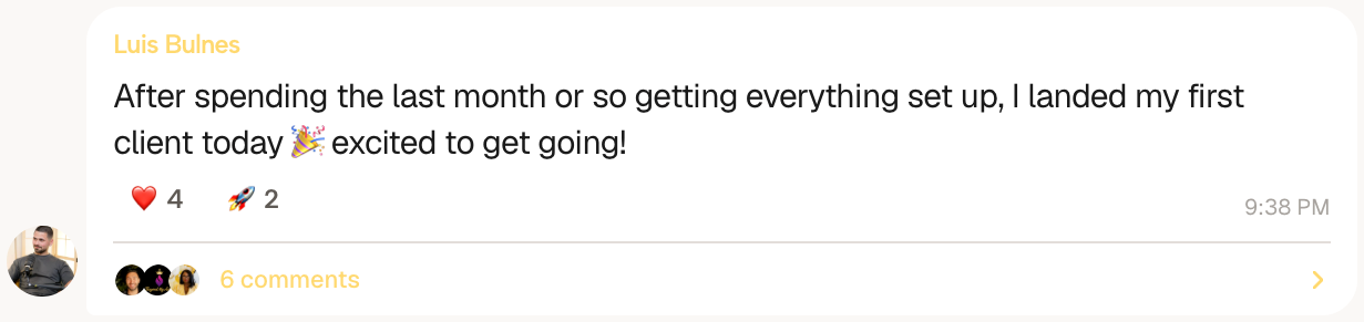 Luis landed his first client after setting up on Coachful